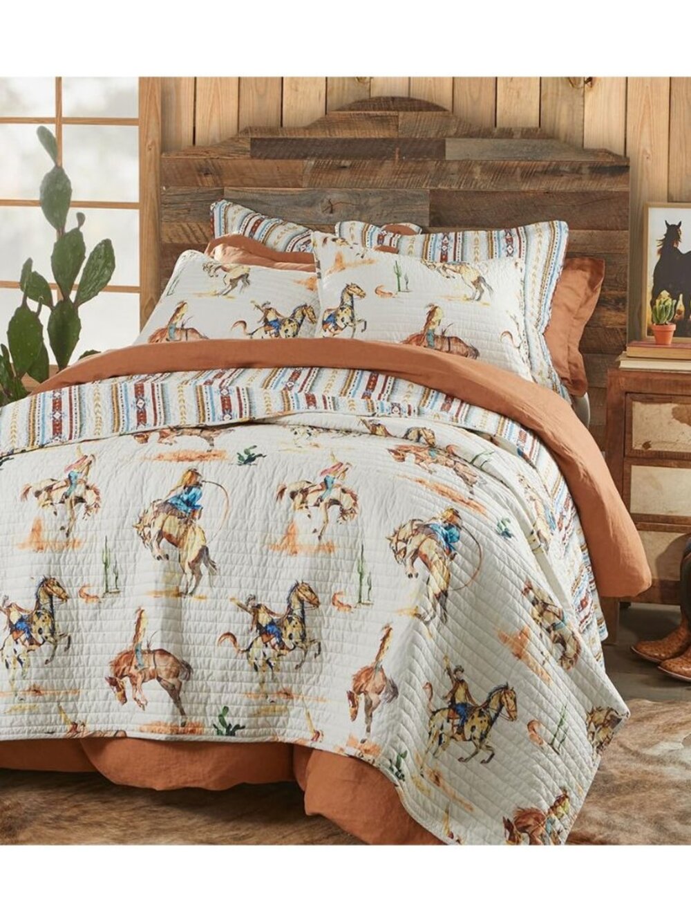 True Western Bronco Full/Queen Quilt – Vintage Western Cowboy Design, Multi